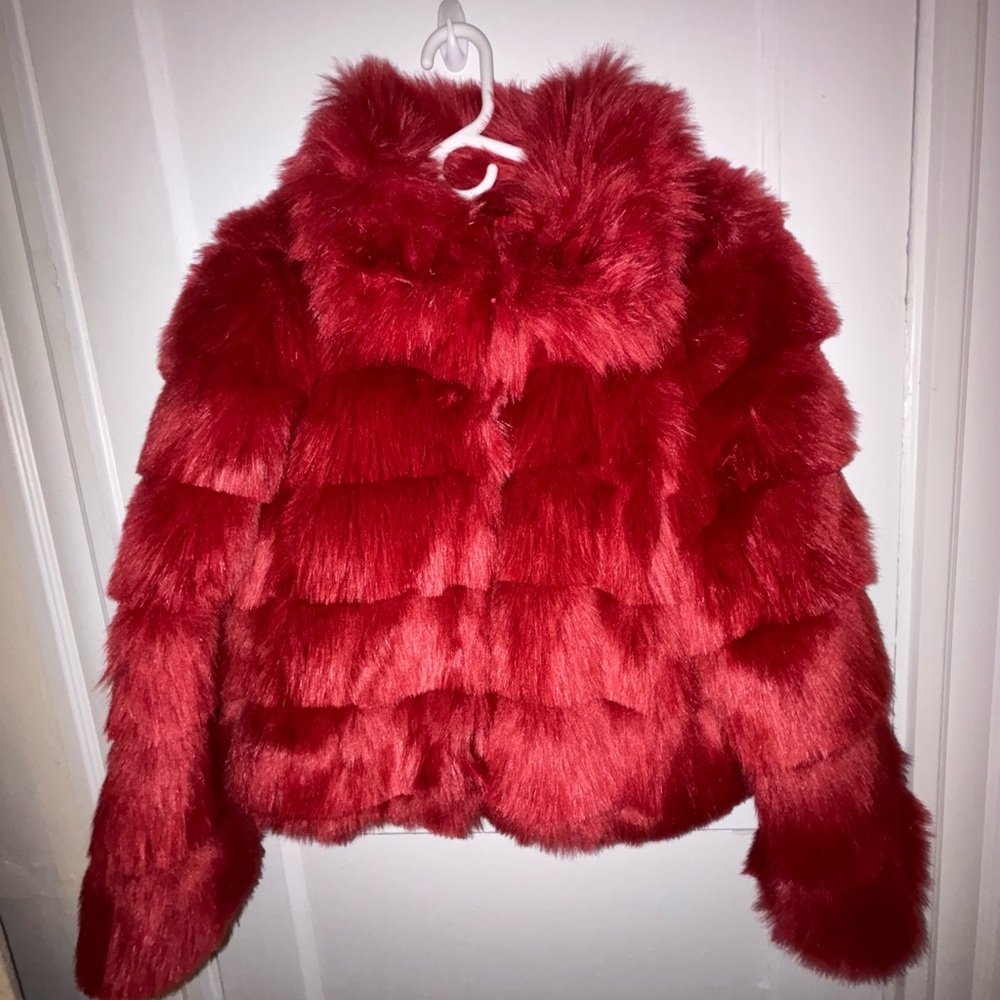 Women's Red Faux Fur Jacket
